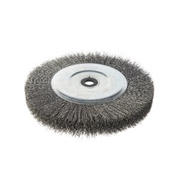 Wheel Brush Crimped Stainless Steel 0.3mm Wire x 150mm Dia x 25mm Wide x 25mm Bore - Carded    